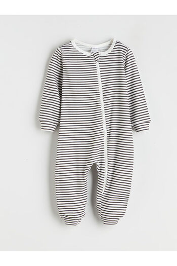 LC Waikiki Lcw Gray Crew Neck Striped Baby Boy Romper
