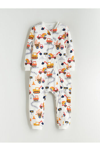 LC Waikiki Ecru Crew Neck Long Sleeve Printed Baby Boy Sleeping Bag