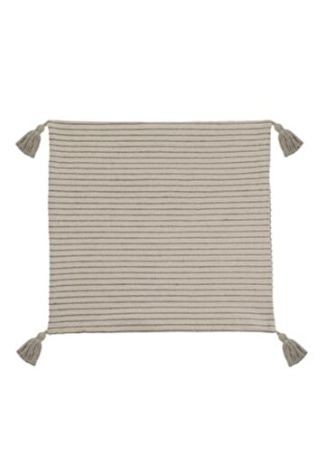 Jumbo Decorative Pillowcase Beige with Thin Stripe & Tassels 45 x 45 cm