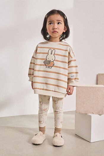 Minigimin Cicileri My Little One's Cicileri Mffy Rabbit Detailed Wide Leggings Girls' Set - Cream