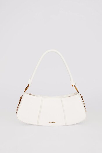 Levidor White Shoulder Bag with Stitched Edge Detail
