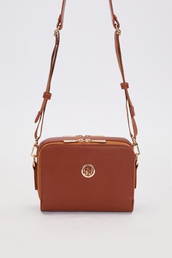 Levidor Tan Double Zipper Adjustable Shoulder Bag