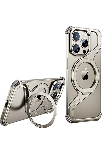 Glassology Z-Frame iPhone 16 Pro Max Case – Aluminum, Shockproof, 360° Ring Stand-Gold
