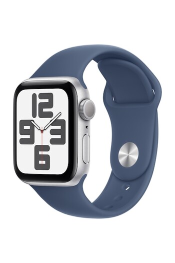 Apple Watch SE (2024), GPS, Silver Aluminium Case, 40mm, Denim Sport Band - M/L