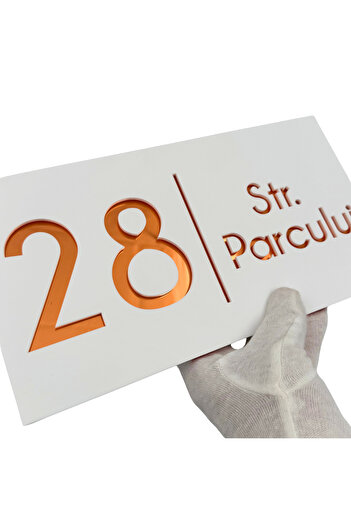 Adresa VIP PREMIUM HOUSE NUMBER - Satin White Copper Mirror - 28x15cm