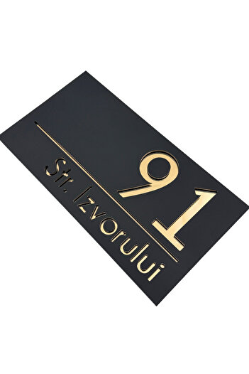 Adresa VIP PREMIUM HOUSE NUMBER - Satin Black Gold Mirror - 28x15cm
