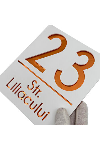 Adresa VIP PREMIUM HOUSE NUMBER - Satin White Copper Mirror - 18x16cm