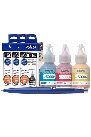 Brother Original Ink Bottle Set 3xBT6000BK Black, 1xBT5000C, 1xBT5000M, 1xBT5000Y and Sch Pen