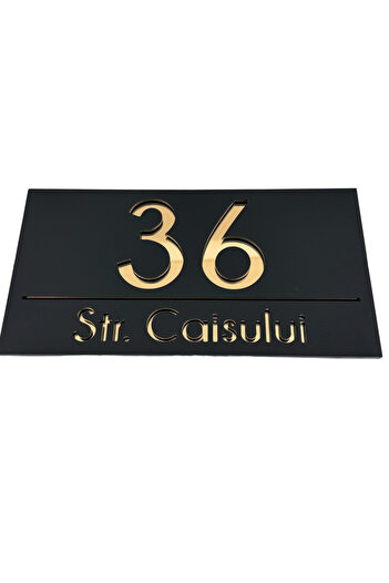 Adresa VIP PREMIUM HOUSE NUMBER - Satin Black Gold Mirror - 28x15cm