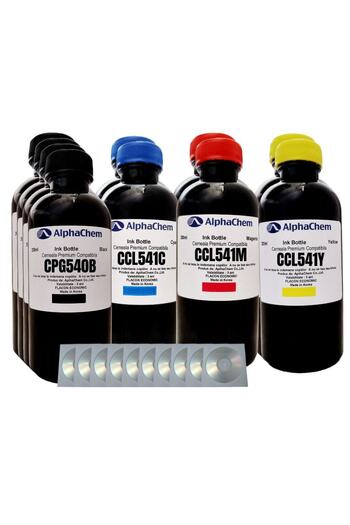 alphachem Canon Compatible Ink Bottle Set 4x200ml PG-540 Black, 2x200ml CL-541C Cyan, 2x200ml C