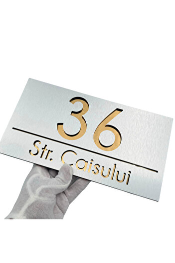 Adresa VIP PREMIUM HOUSE NUMBER - Brushed Aluminum Gold Mirror - 28x15cm