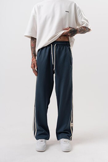 Respire Men's 3-Piece Stripe Detailed Interlock Baggy Sweatpants Petrol