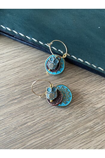 dela otantik Handmade Owl Figured Turquoise Colored Hoop Earrings – Bohemian Ethnic Authentic Beaded Bijouterie Jewelry