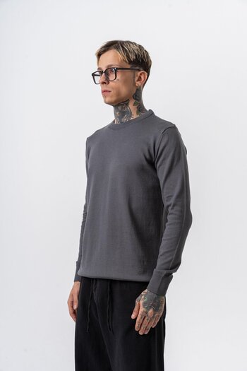 Respire Men's Cotton Blend Crew Neck Knitted Sweater Smoked