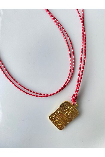 Shepidi Red and White String Gold Sun Necklace