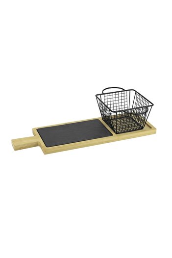 Culinaro Platou bambus cu ardezie 40x13cm si cos cartofi prajiti 12,8x12,8xh8,5cm