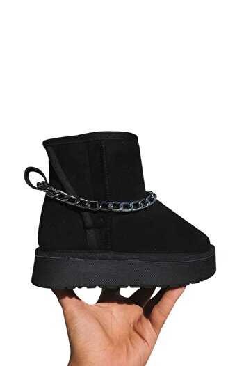 LİASSHOES Zincir Detail Black Inside Fur Children's Youth Adult Boots