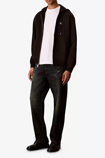 Calvin Klein Erkek Fermuarlı Kapüşonlu Pamuklu Sweatshirt - Siyah