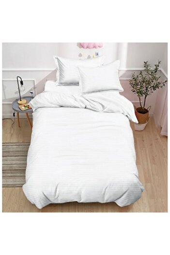 Lenjeria Pufoasa Double bed linen, fitted sheet, Damask, 4 pieces, 1 person, Uni, 140x200cm - White