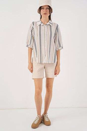 Hiccup Bdart Three Quarter Sleeve Striped Poplin Shirt