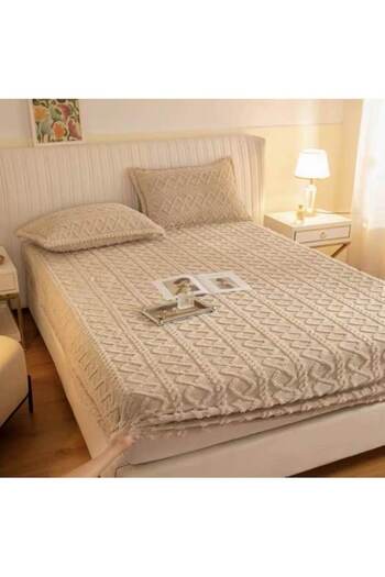 OEM Cocolino Duvet Cover Set with Elastic, 3 Pieces, 180x200cm, Embossed Knitted Pattern, Cream