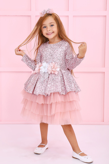 SÜSLÜ PİNK KİDS GIRL'S TULLE SEQUINED DRESS