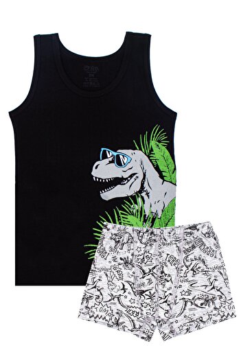 Öts Boy's Undershirt Boxer Lycra Black Dinosaur (96% Cotton - 4% Elastane)