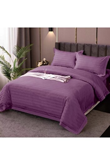 RALEX PUCIOASA Double Bed Linen Damask Polycotton, Fitted Sheet 160x200cm, 4 Pieces, Ralex Pucioasa, IMP13 Purple