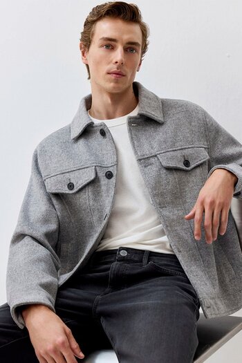 Mavi Men's Wool Blend Gray Jacket 0110600-80018