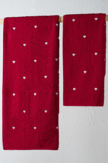 DNZGÜLCAN Red Heart Towel Set Turkish Bath Set – 50X90 and 70X140 cm Bath Towel Set