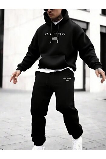 puolikuu Sweatshirt Jogger Tracksuit Set - Oversized Hoodie with Alphaa Lettering Print