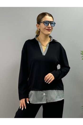 Modayakamoz Polo Collar Shirt Detail Casual Balloon Pants Double Suit