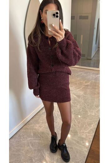 FMN Collection Design Equivalent Knitwear Loose Button-Down Cardigan Knit Mini Skirt Two-Piece Stylish Comfortable Soft Fabric Two-Piece Set