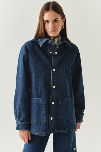 Exquise Regular Pocket Denim Indigo Jacket with Metal Button Detail