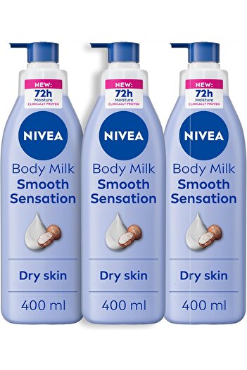 NIVEA Body Lotion Smooth Sensation, Nourishing and Moisturizing for Dry Skin, 3 × 400 ml