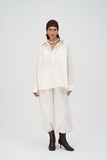 MAİ COLLECTİON Velora Ecru Poplin Shalwar Pants