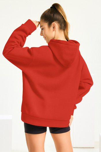 Trend Sizde Unisex Red Classıcal Printed Hooded Sweatshirt