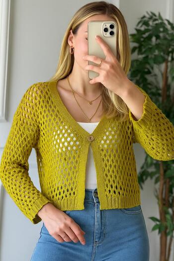 Minora 100% Cotton Women's Openwork Cardigan Pistachio