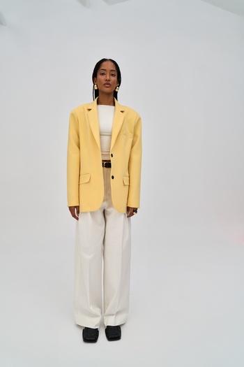 MAİ COLLECTİON Emma Yellow Blazer with Stitching Detail