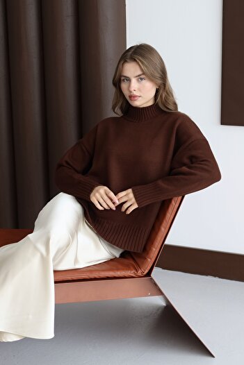 Noi Belis Pulover de tricotat de bază oversize cu guler înalt AW25KZ0059