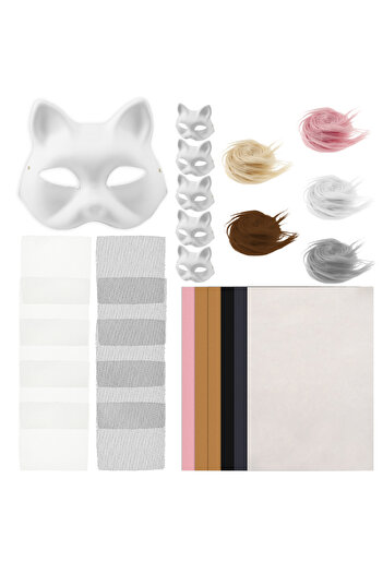 Choice A DIY Mask Kit Blank Cat Mask with Plush Faux Fur Eye Mesh Mask Crafting Masquerade Mask Birthday H.