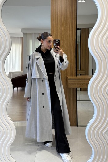 FMN Moda Oversize Loose Fit Design Brand Equivalent Plus Size Matching Hijab Suitable Premium Lined Trench Coat