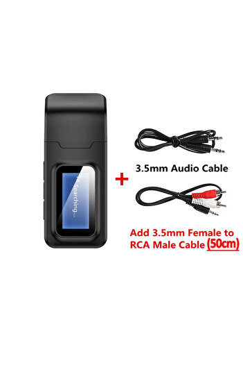 Vikefon Bluetooth v5.0 With RCA Cable USB Bluetooth 5.0 Audio Transmitter Receiver LCD Display 3.5MM AUX RCA