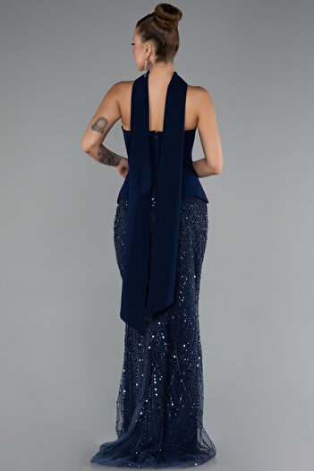 Abiyefon Lacivert Straplez Peplum Detay Taşlı Uzun Balık Abiye ABU5131