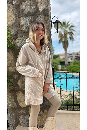 Punta Otantik Ls13723 Italian Hooded Raincoat Beige