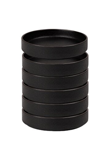 Culinaro Set 6 Farfurioare ceramica cu margine BLACK CERAMIC Stackable, D10xh2,5cm, neagra