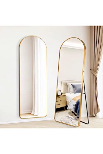 MOSTAFA Gold Aluminum Edge Full Length Mirror with Stand and Back Base 146*36
