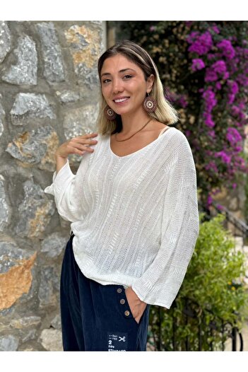 Punta Otantik LS8713 Πλεκτό μπλουζάκι με ιταλικό σχέδιο ρίγες λευκό