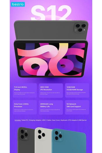 Bestrio S12 11" 5G Android Tablet,12GB RAM,512GB ROM,Octa-Core, HD IPS Display with Keyboard & Mouse