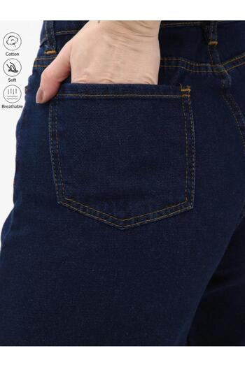 SHEVEGA Women's Navy Blue Boyfriend Pants with Side Slits and Wide Legs